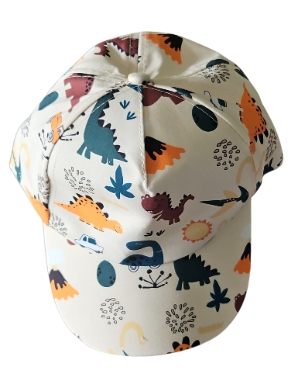 Kids Dinosaur Baseball Cap - Cream with Multicolor Dino Prints